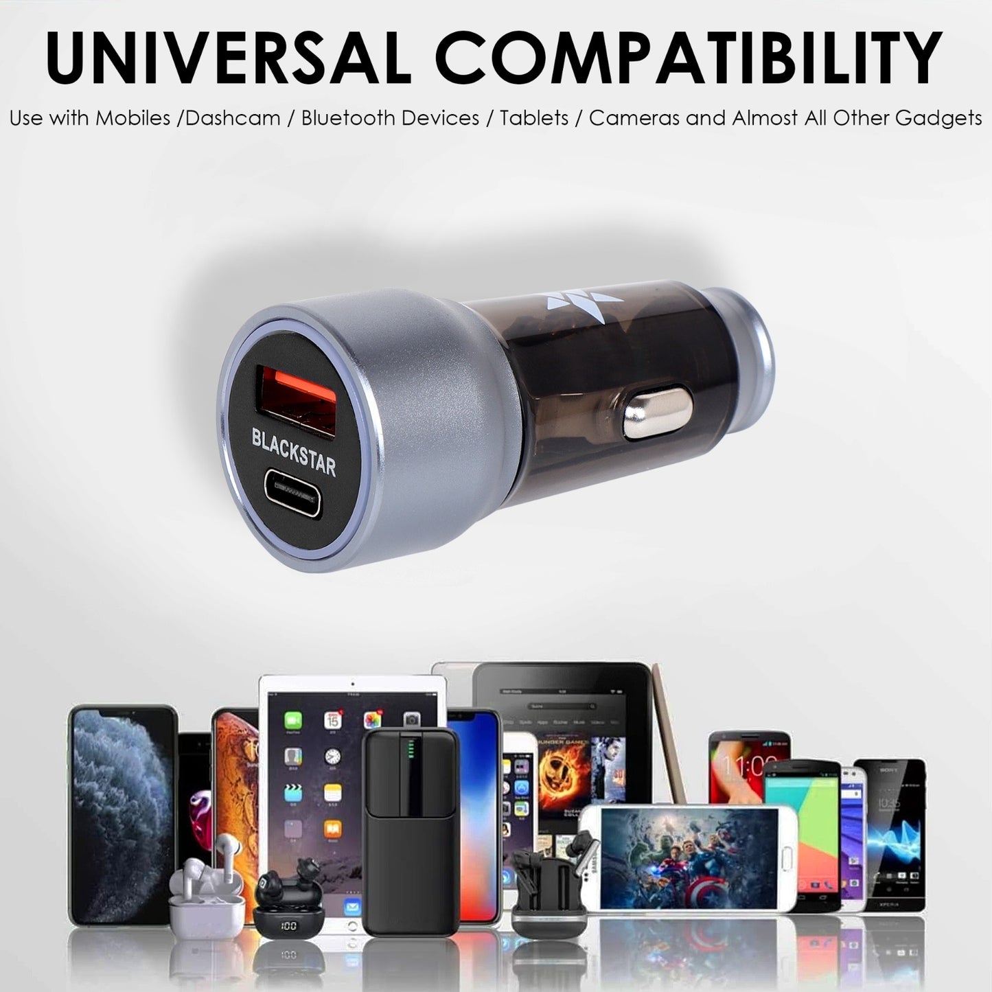 Blackstar 51Watt SUPER-FAST Car Charger for Samsung Mobiles and iPhones and Some Other Brands