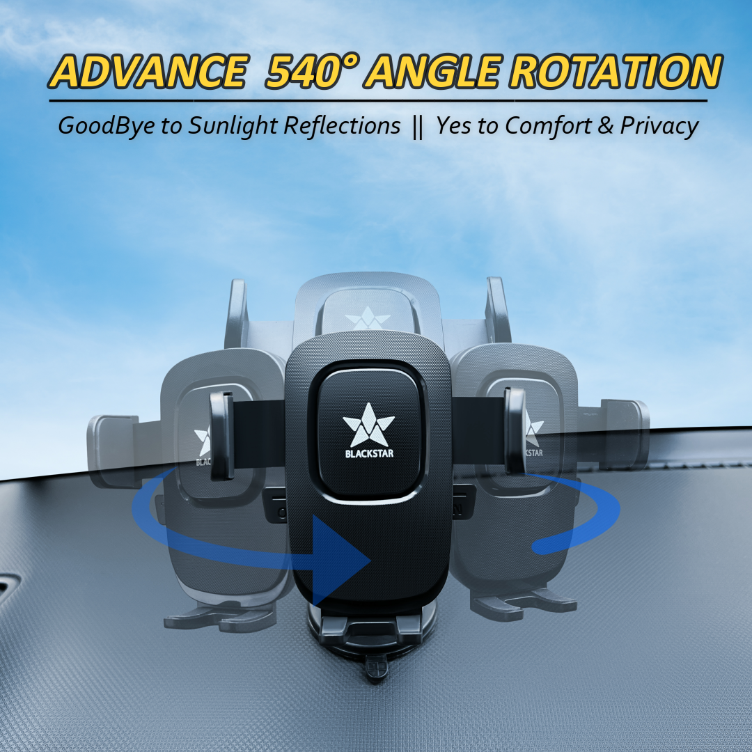 Blackstar B1-MAX Mobile Phone Holder for Car DASHBOARD / WINDSHIELD with Multi Angle Rotation and Adjustment ( Supports All Mobiles )