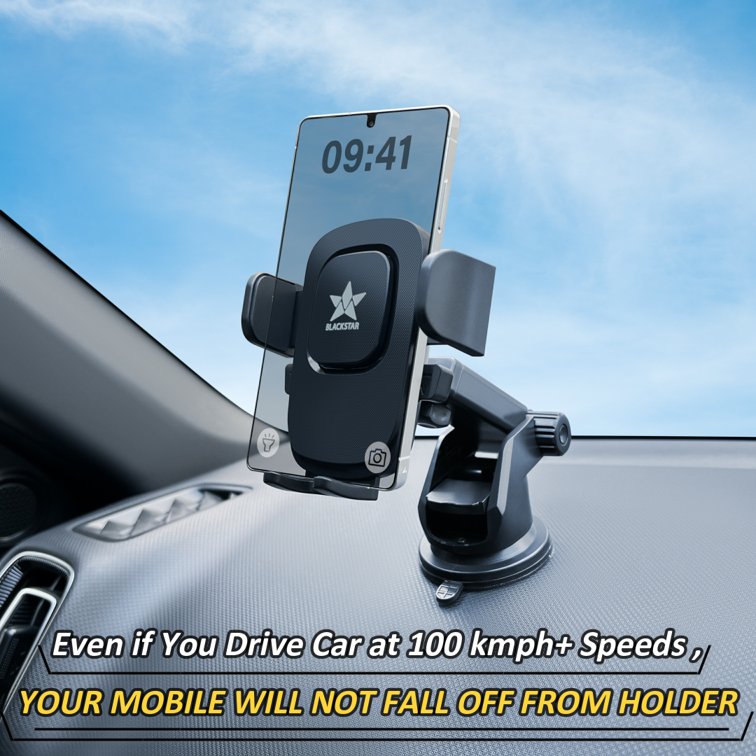 Blackstar B1-MAX Mobile Phone Holder for Car DASHBOARD / WINDSHIELD with Multi Angle Rotation and Adjustment ( Supports All Mobiles )