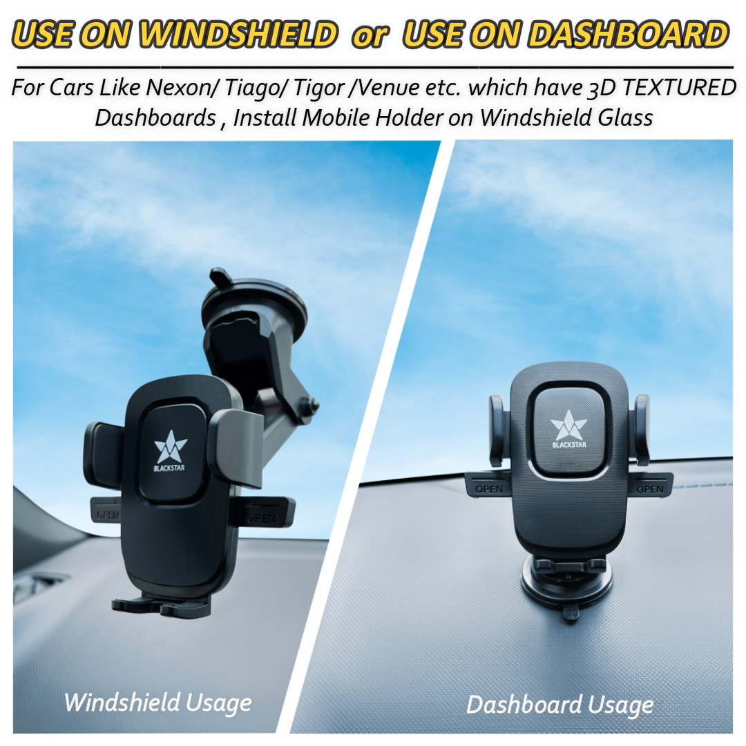 Blackstar B1-MAX Mobile Phone Holder for Car DASHBOARD / WINDSHIELD with Multi Angle Rotation and Adjustment ( Supports All Mobiles )