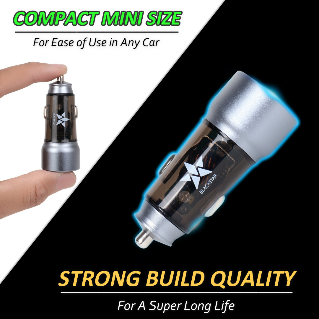 Blackstar 51Watt SUPER-FAST Car Charger for Samsung Mobiles and iPhones and Some Other Brands