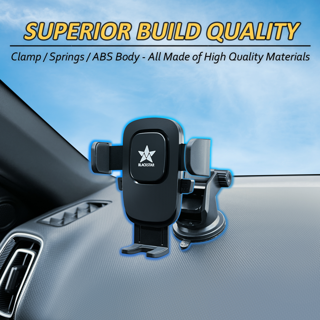 Blackstar B1-MAX Mobile Phone Holder for Car DASHBOARD / WINDSHIELD with Multi Angle Rotation and Adjustment ( Supports All Mobiles )