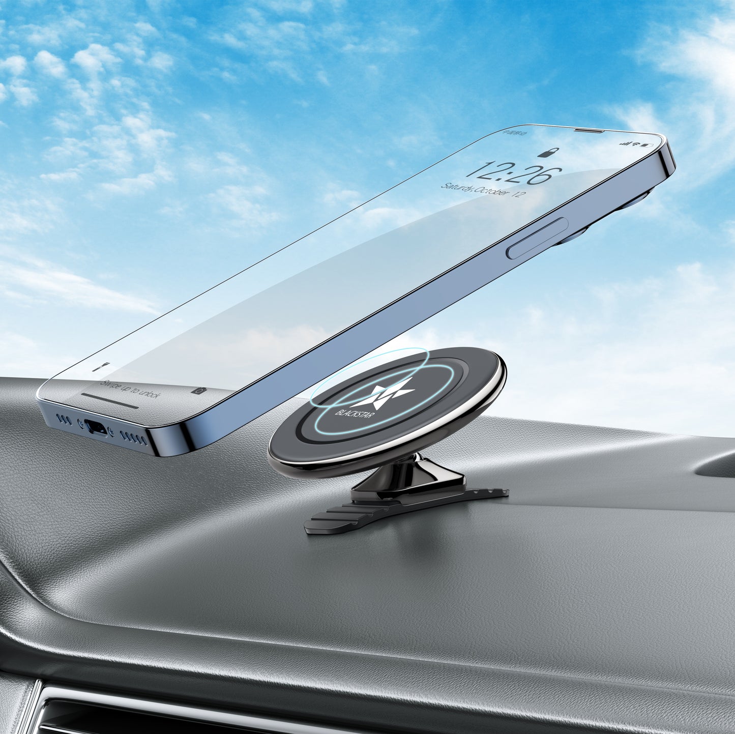 Blackstar AIR-SAFE SPHERE : MagSafe Mobile Holder for DASHBOARD with 540° Angle Rotation and Stylish Modern Design