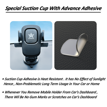 Blackstar B1-MAX Mobile Phone Holder for Car DASHBOARD / WINDSHIELD with Multi Angle Rotation and Adjustment ( Supports All Mobiles )