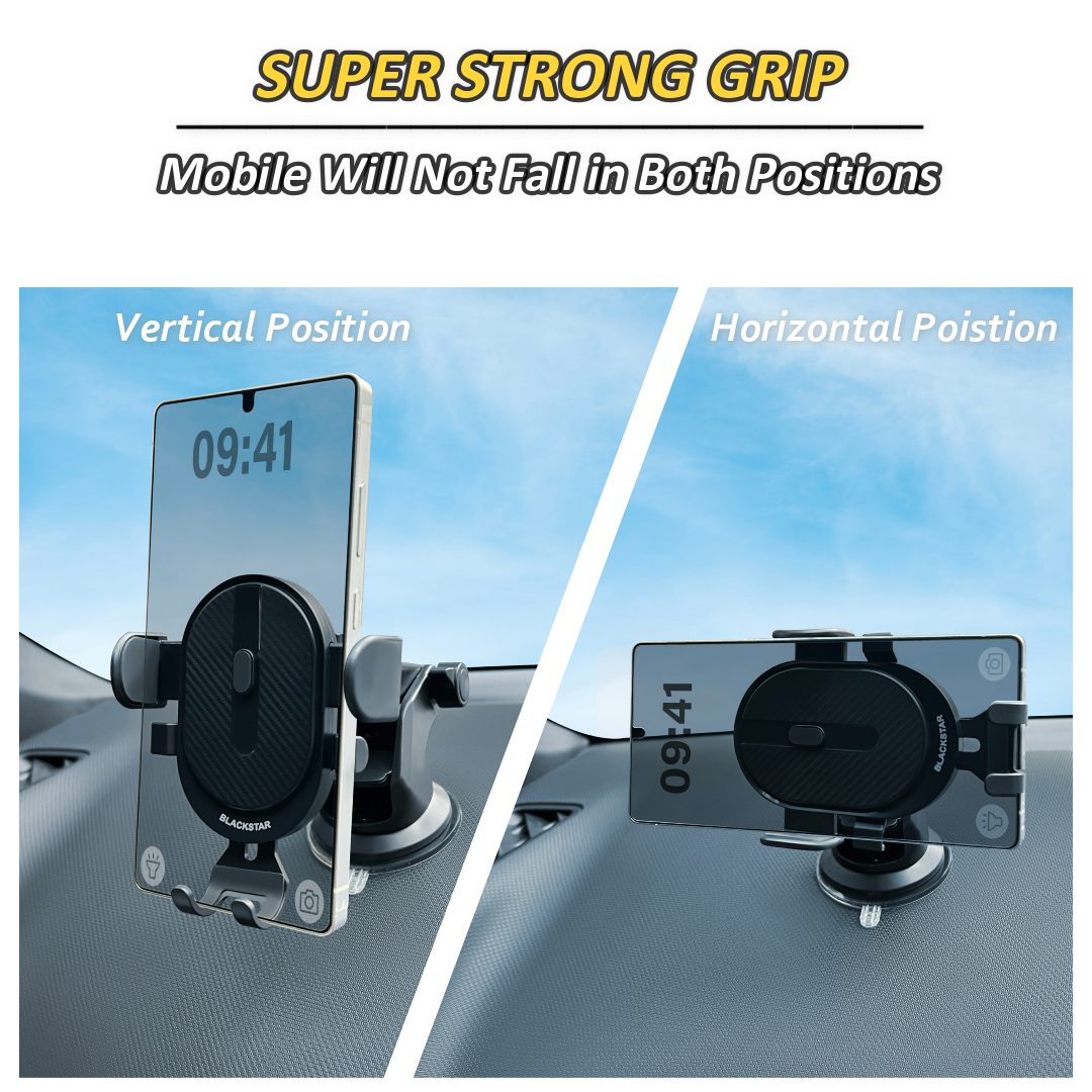 Blackstar A1-MAX Mobile Phone Holder for Car DASHBOARD / WINDSHIELD with Multi Angle Rotation and Adjustment ( Supports All Mobiles )
