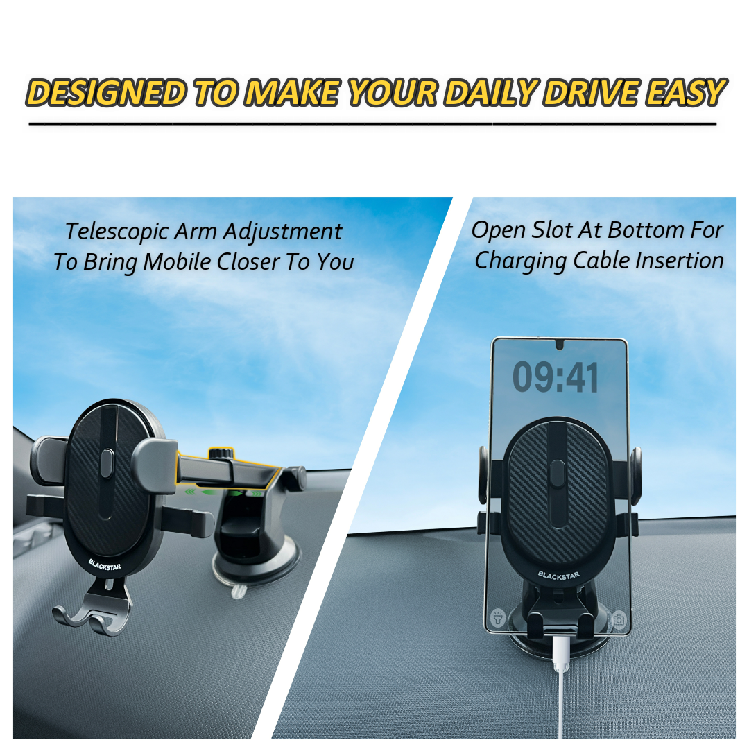 Blackstar A1-MAX Mobile Phone Holder for Car DASHBOARD / WINDSHIELD with Multi Angle Rotation and Adjustment ( Supports All Mobiles )