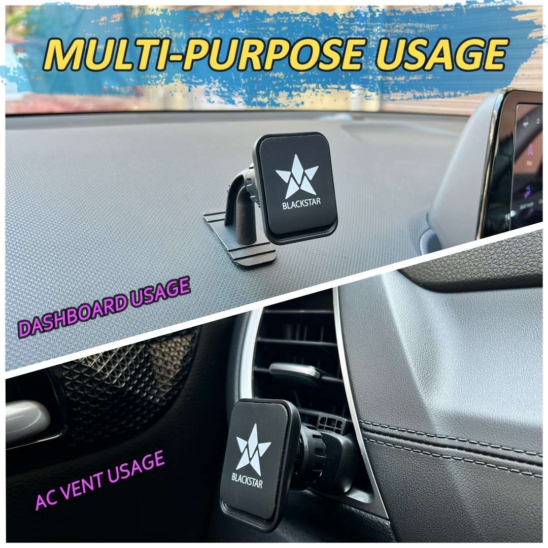 Blackstar ARMSTRONG Multi-Purpose Magnetic Mobile Phone Holder for Car Dashboard / Office ( Use on Dashboard Top as well as with AC Vent too )