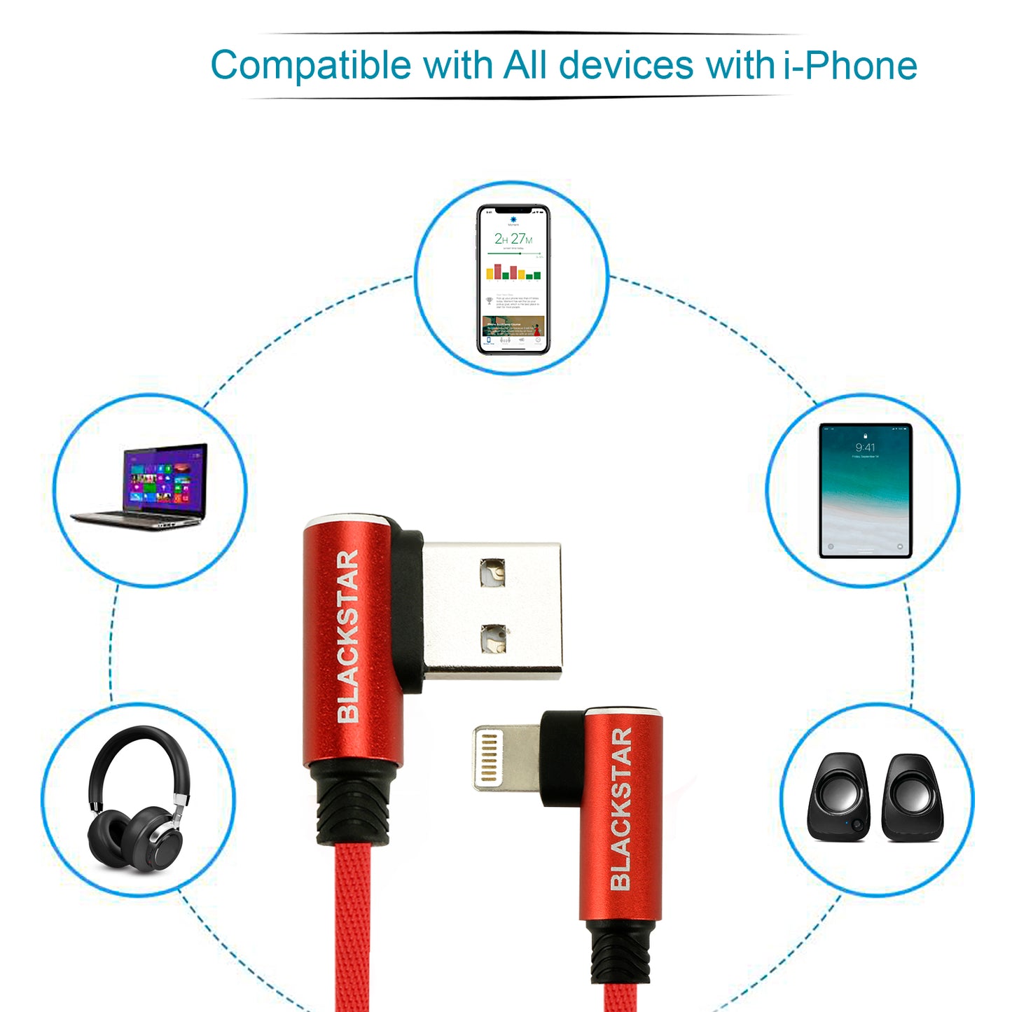 Blackstar Reversible L-Shaped iPhone Data Cable for Fast Charging and Data Transfer ( 1.5 meter )